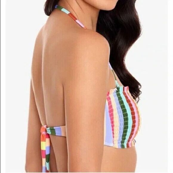 Salt Cove Cabana Smocked Bandeau Bikini Multicolor Striped Medium NWT - Picture 2 of 9